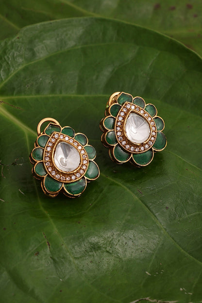 Kundan & Stone Embellished Teardrop Studs 