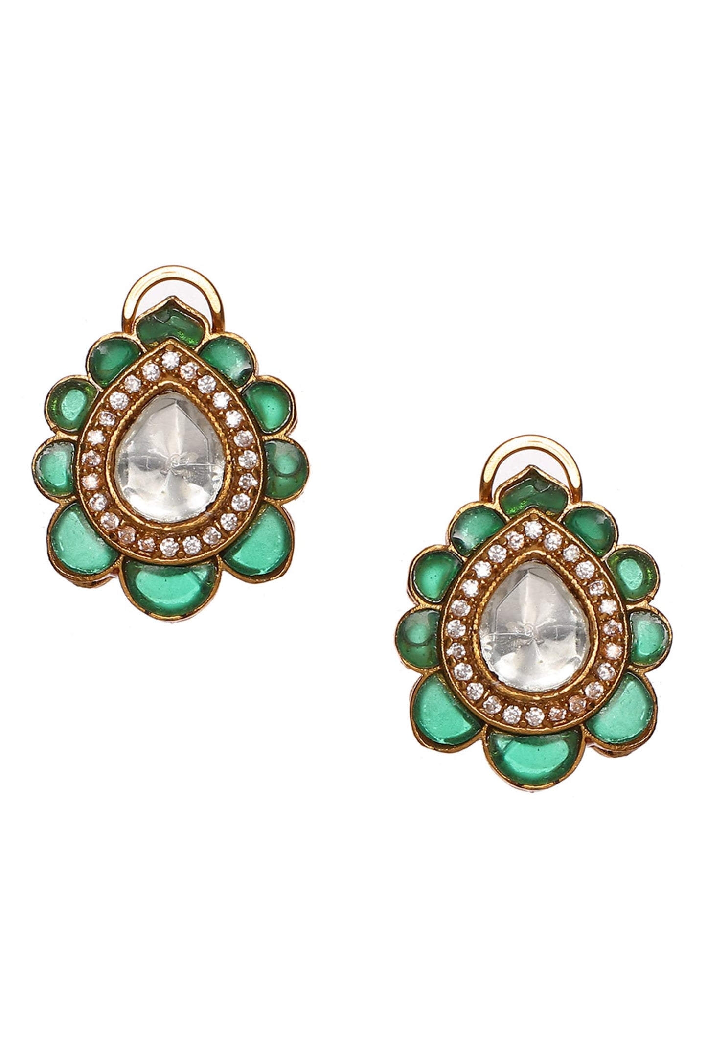 Kundan & Stone Embellished Teardrop Studs 