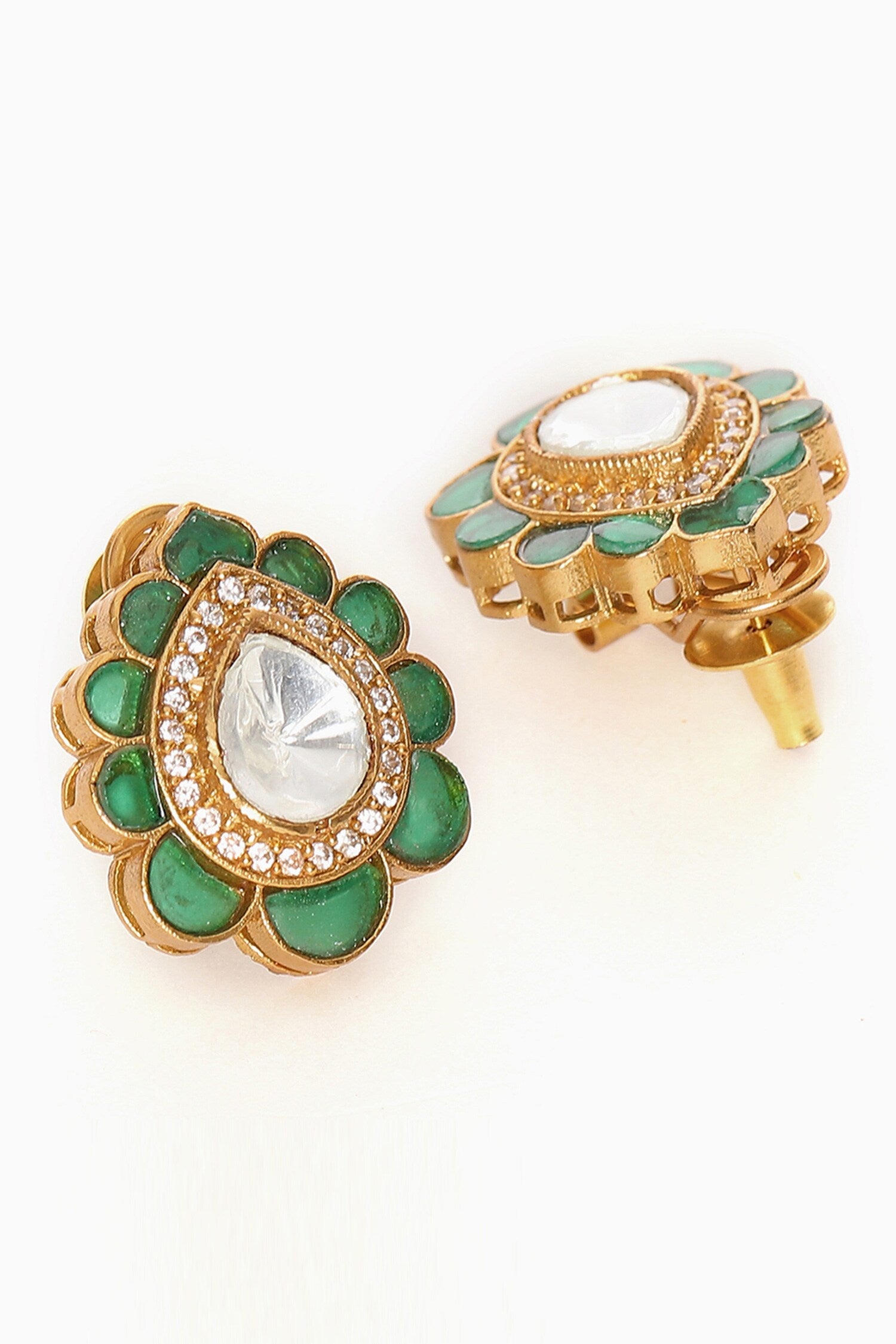 Kundan & Stone Embellished Teardrop Studs 