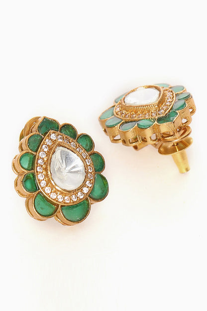 Kundan & Stone Embellished Teardrop Studs 