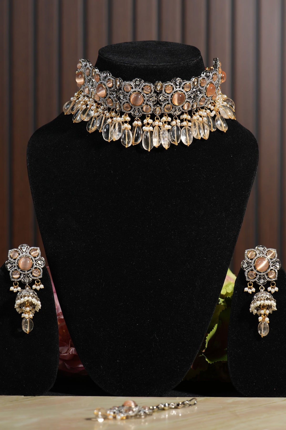 Stone & Bead Embellished Necklace Set 
