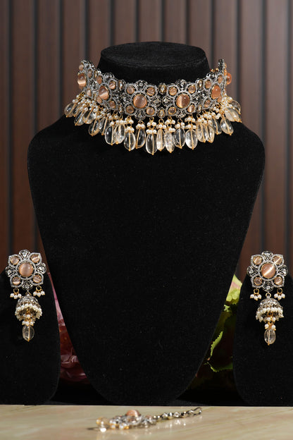 Stone & Bead Embellished Necklace Set 