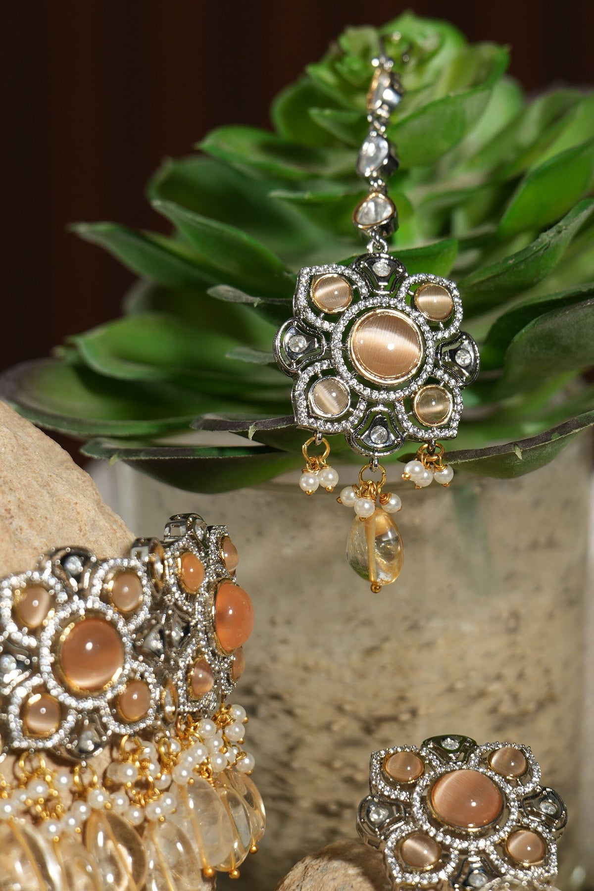 Stone & Bead Embellished Necklace Set 