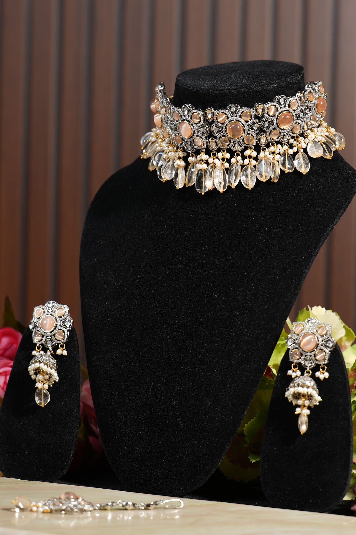Stone & Bead Embellished Necklace Set 