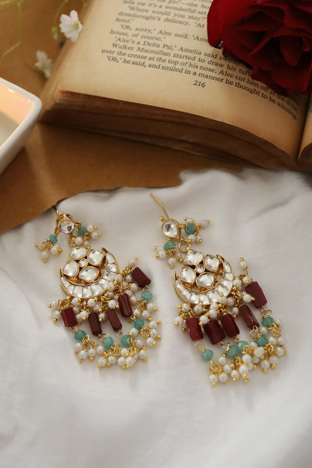 Kundan Pearl Embellished Chandbalis 