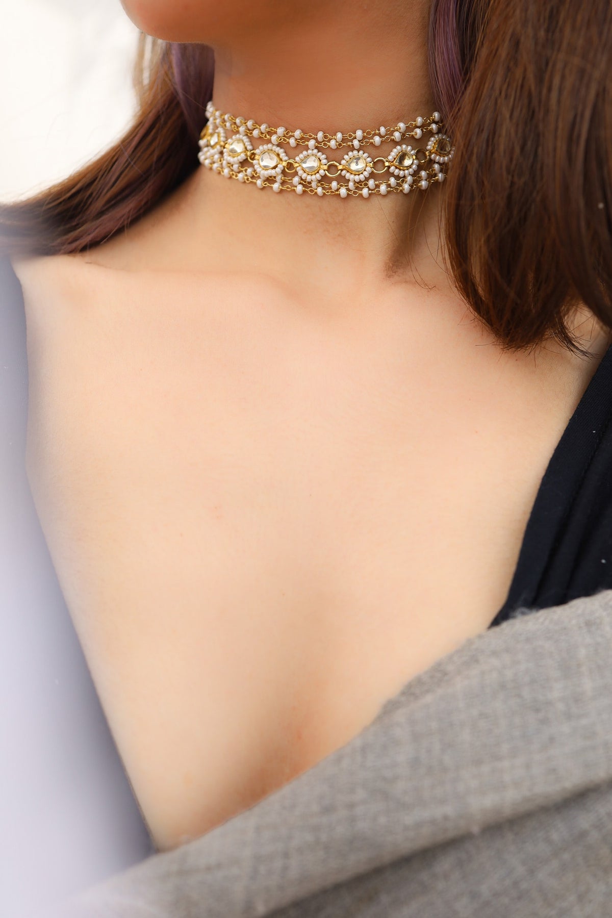 Kundan Drop Pearl Choker 