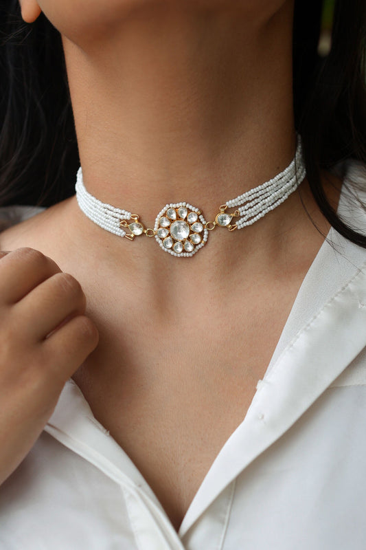 Flower Kundan Pearl Choker 