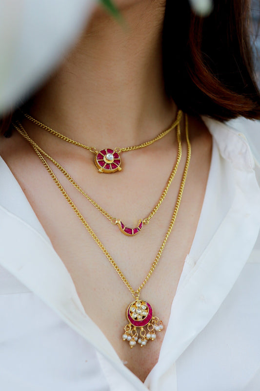 Kundan Crecent Layered Necklace 