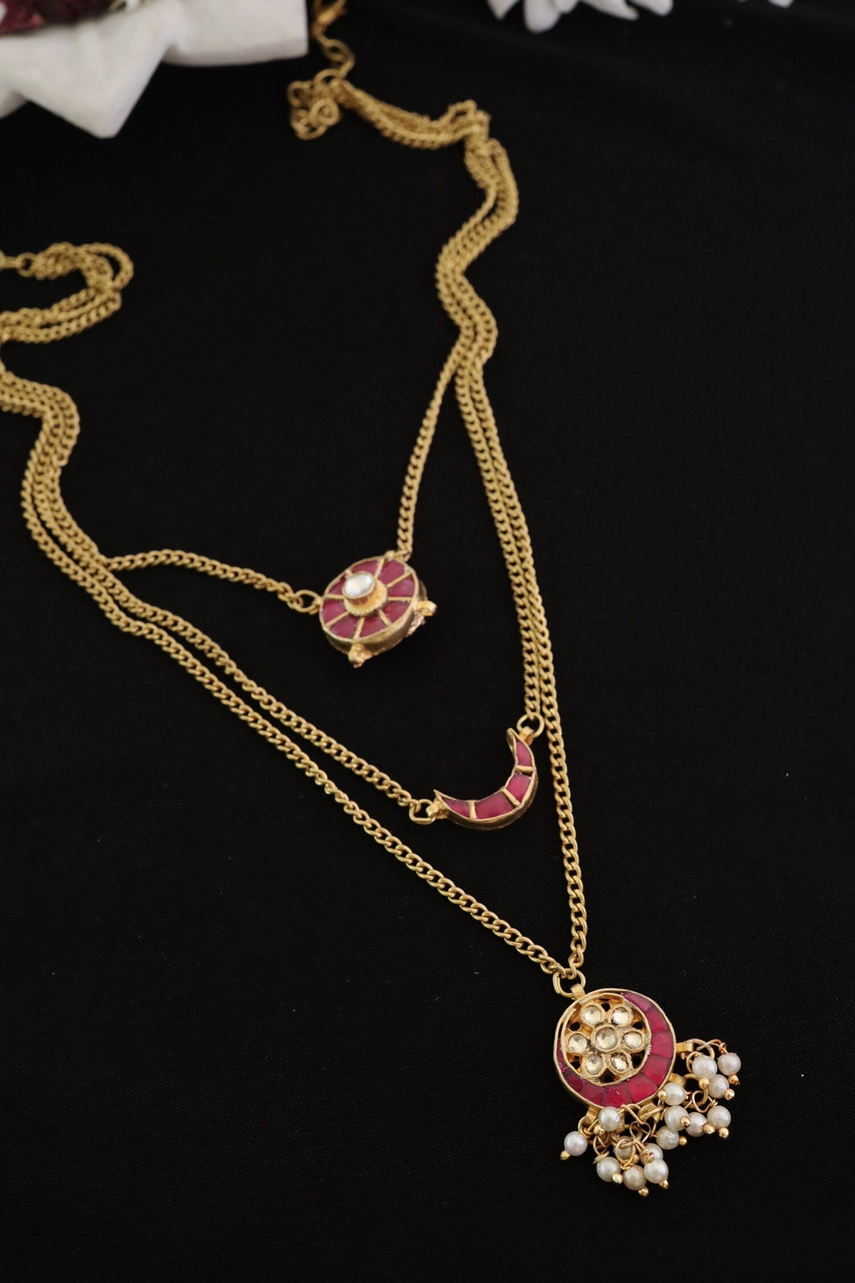 Kundan Crecent Layered Necklace 