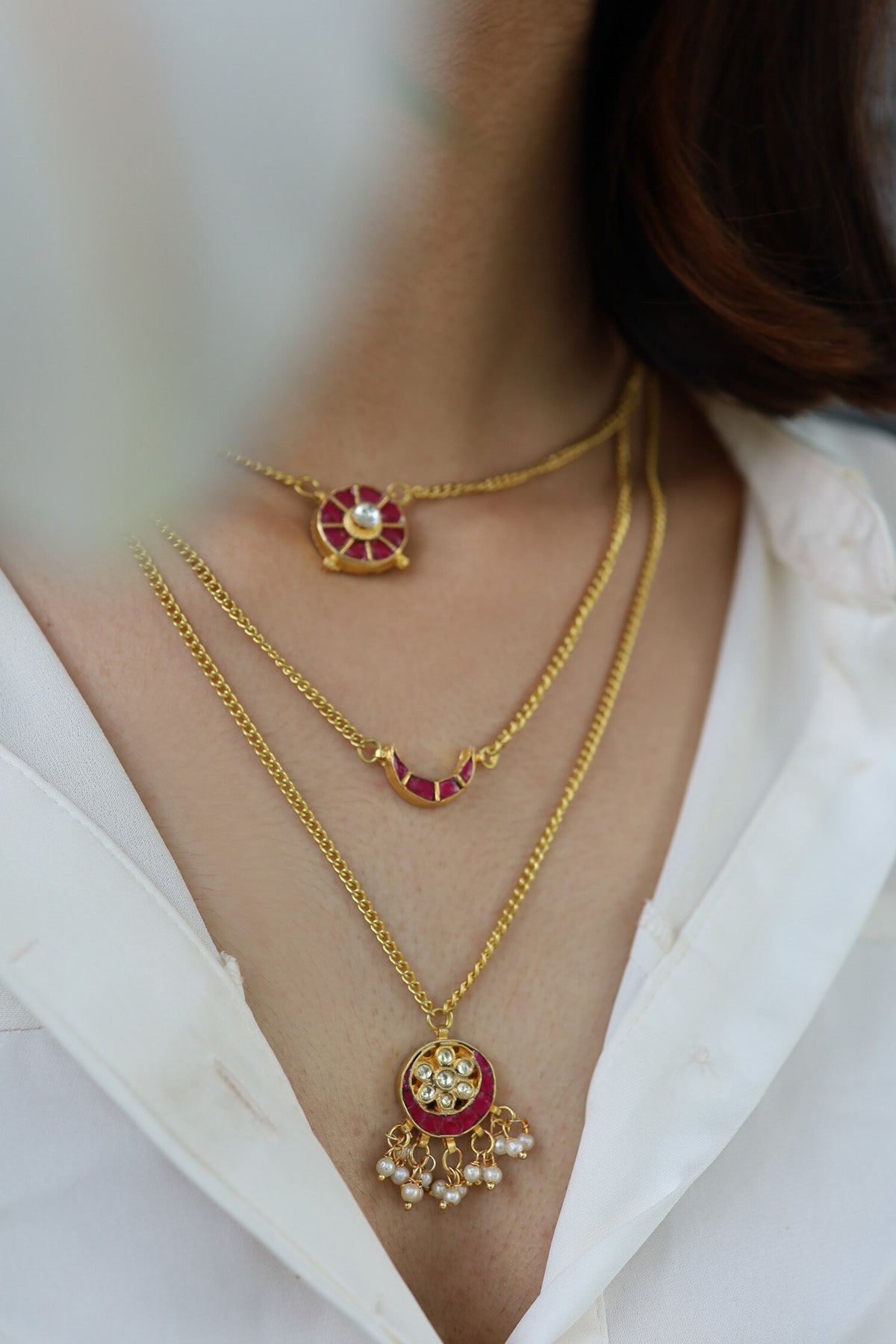 Kundan Crecent Layered Necklace 