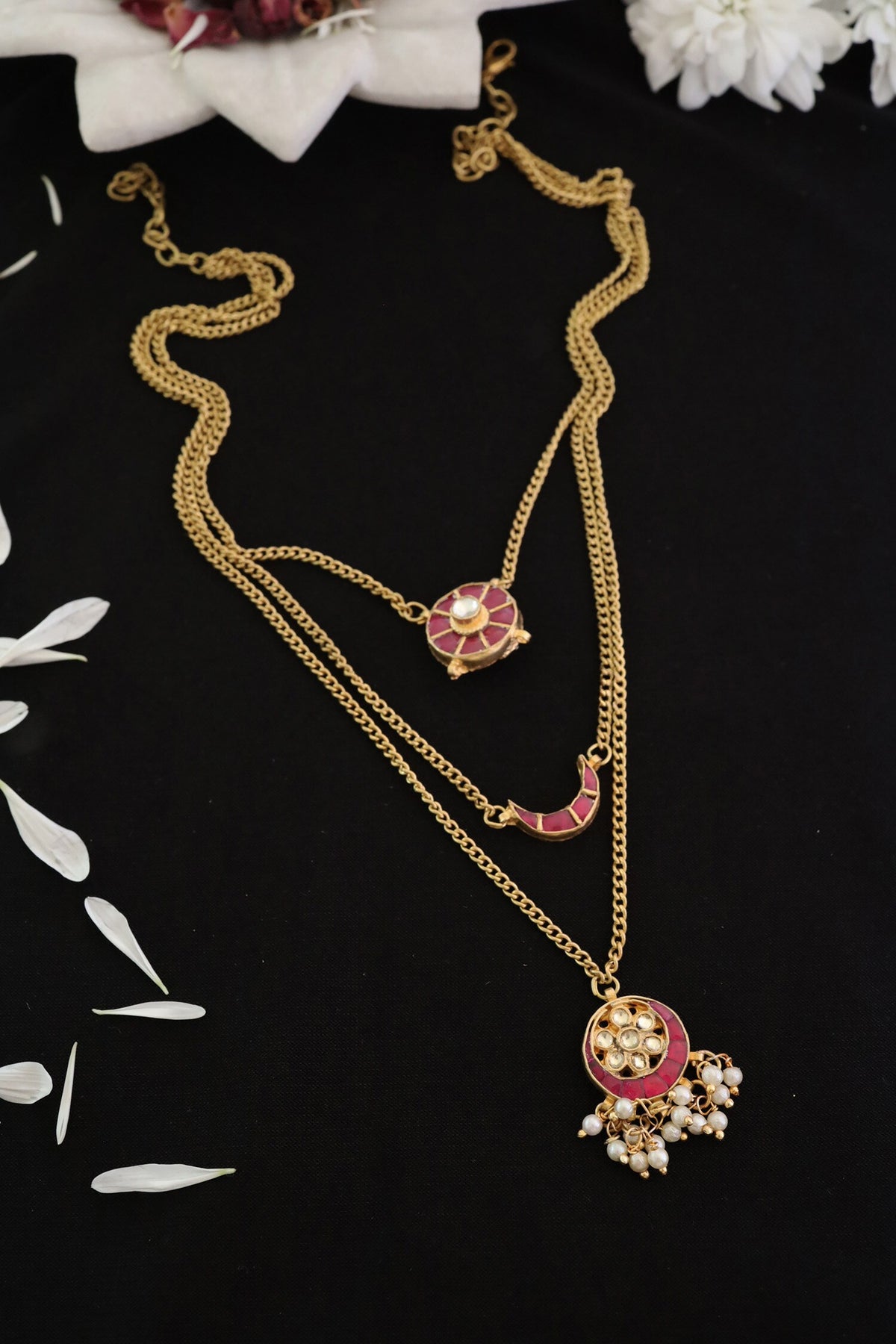 Kundan Crecent Layered Necklace 