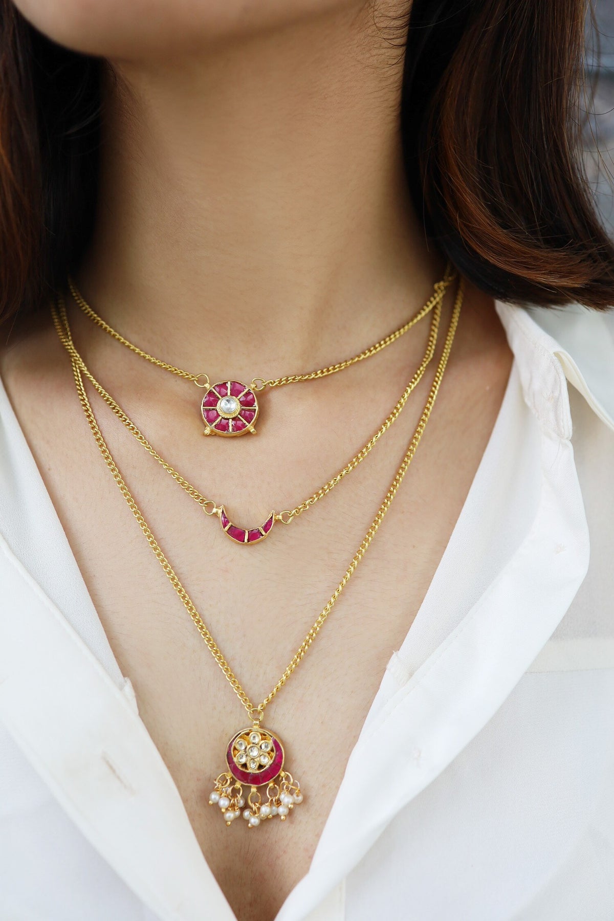 Kundan Crecent Layered Necklace 