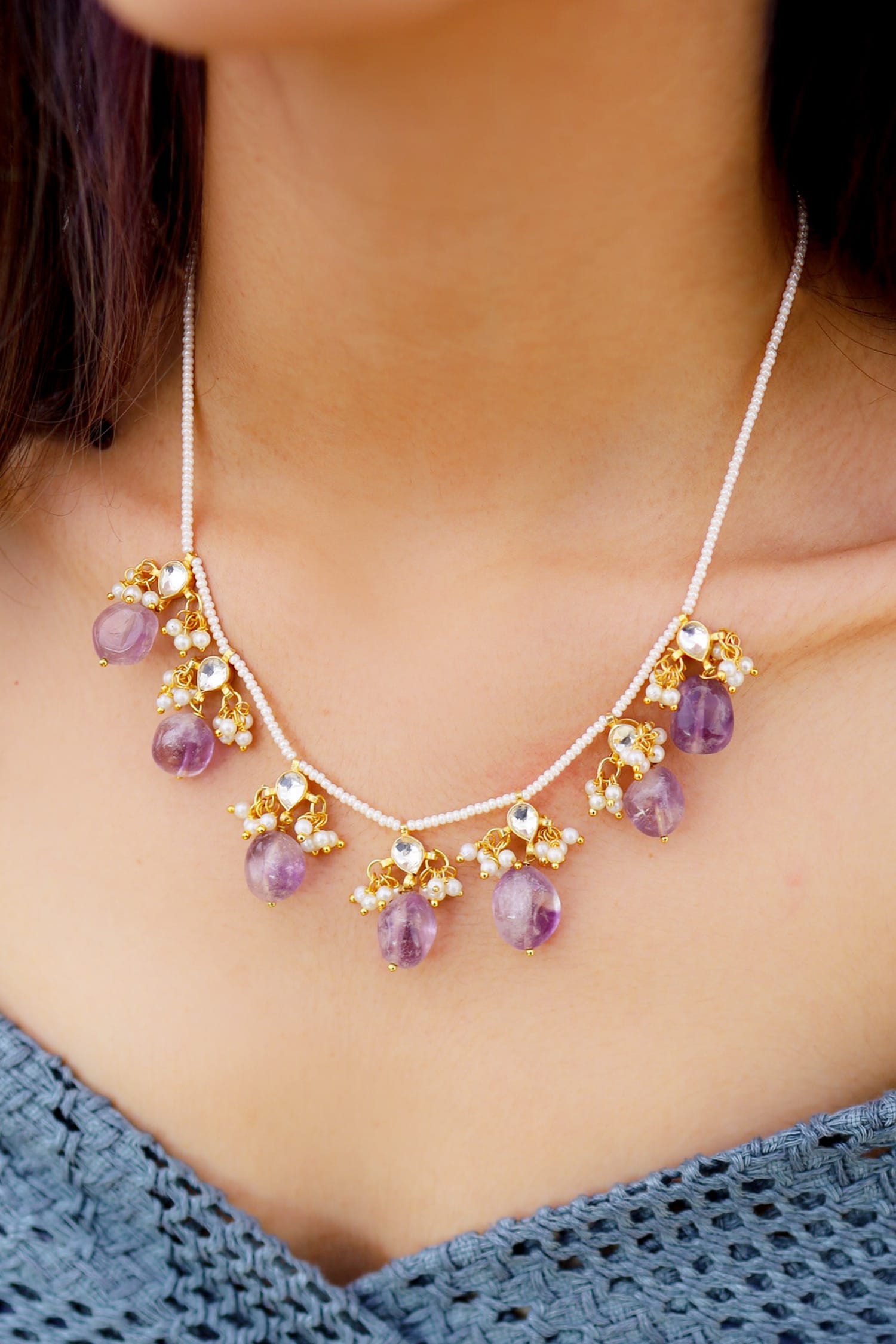 Amethyst Tassel Kundan Necklace 