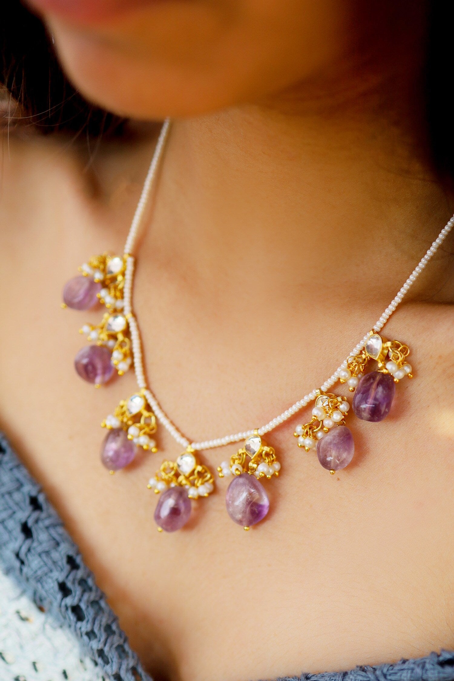 Amethyst Tassel Kundan Necklace 