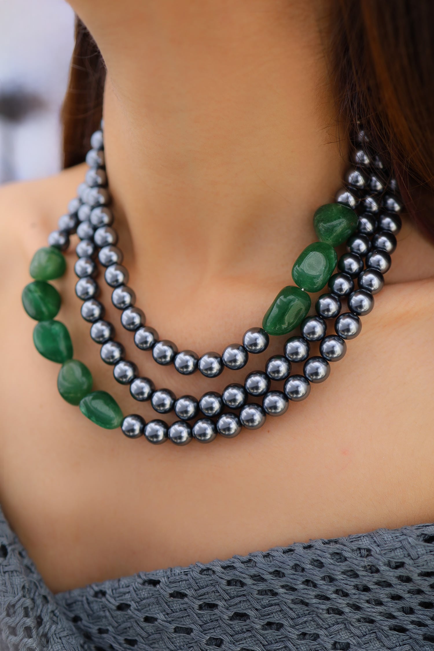 Stone Pearl Layered Necklace 