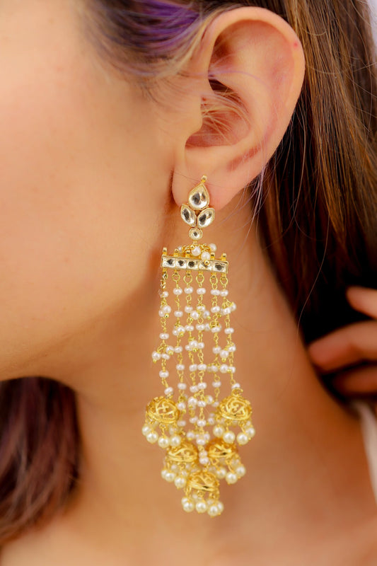 Kundan Jhumka Chain Tassel Earrings 