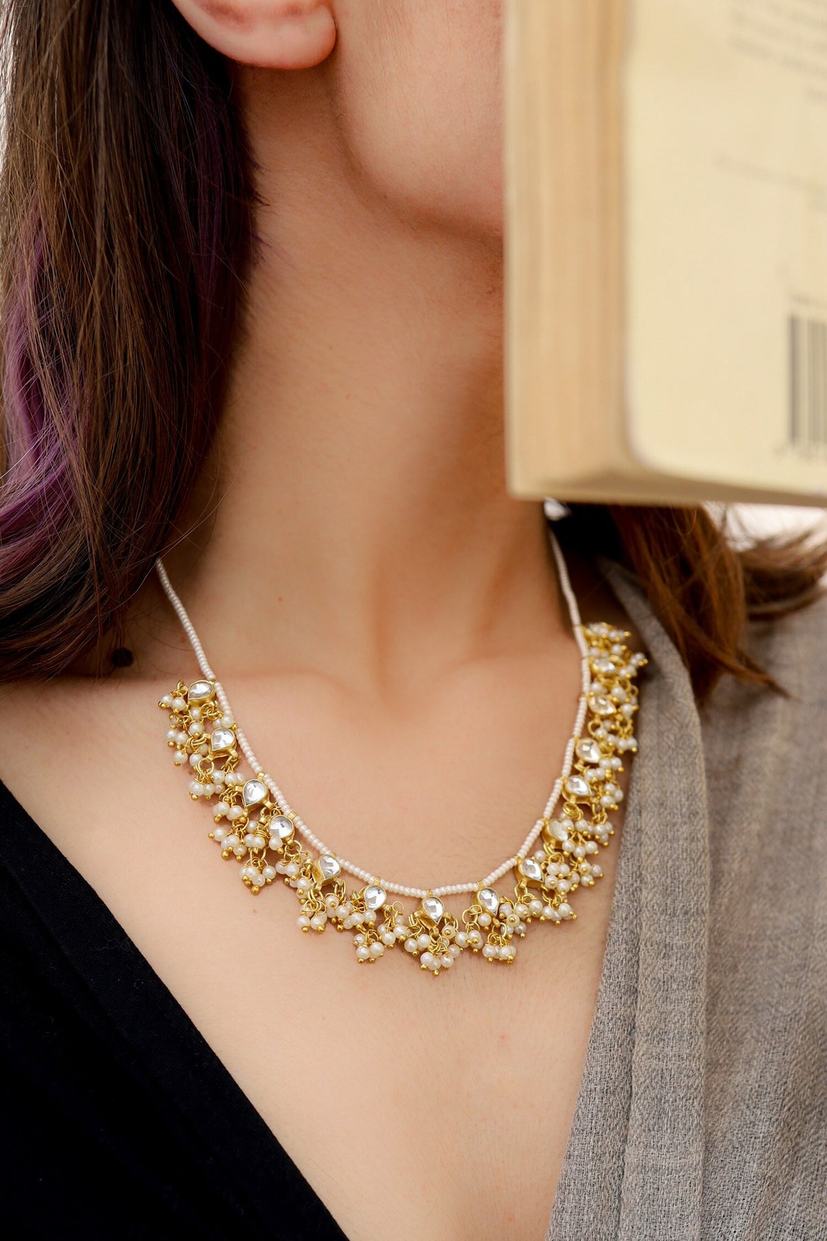 Kundan Drop Tassel Necklace 