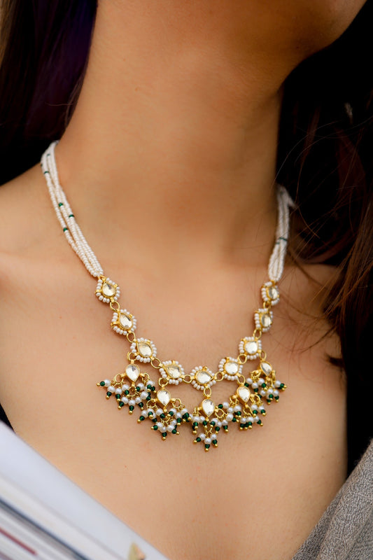 Kundan Pearl Tassel Necklace 