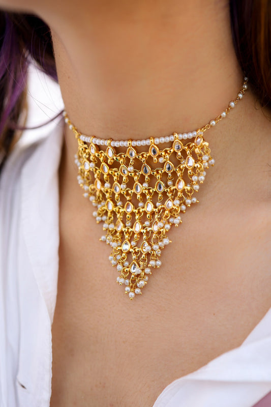 Kundan Pearl Drop Necklace 