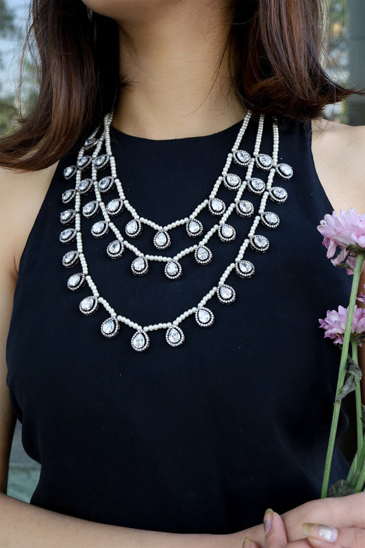 Cubic Zirconia Embellished Layered Necklace 