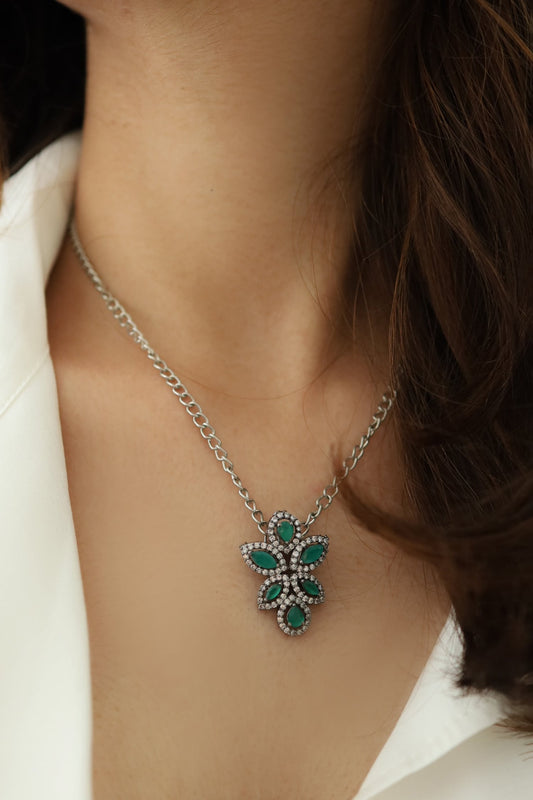 Stone & Cubic Zirconia Embellished Pendant Necklace 