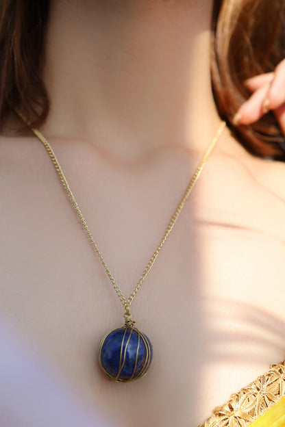 Lapis Lazuli Embellished Pendant Necklace 