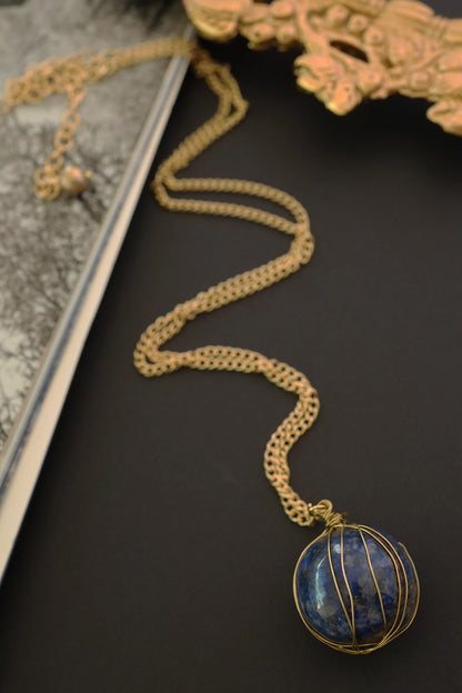Lapis Lazuli Embellished Pendant Necklace 