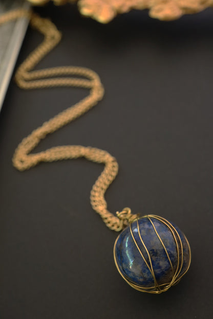 Lapis Lazuli Embellished Pendant Necklace 
