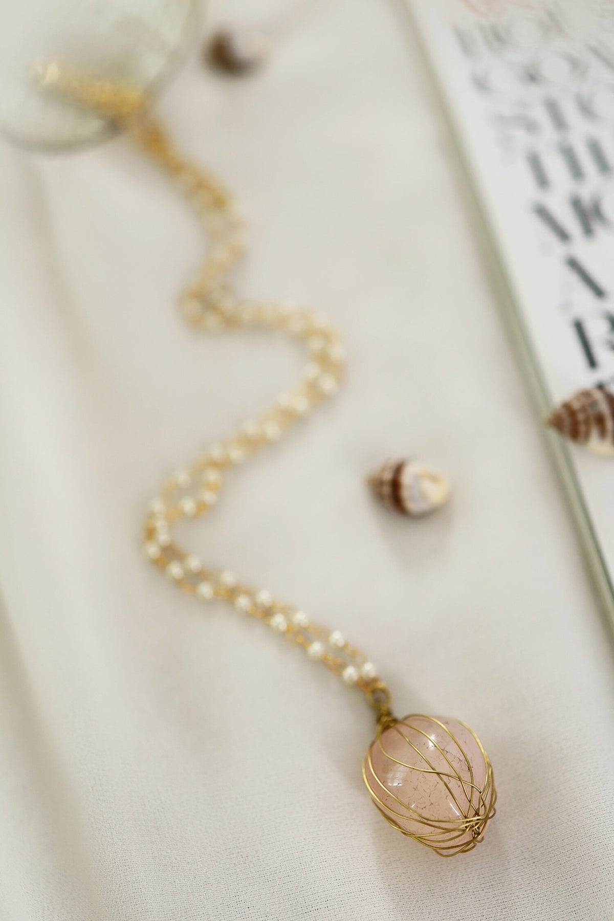 Rose Quartz Embellished Pendant Chain 