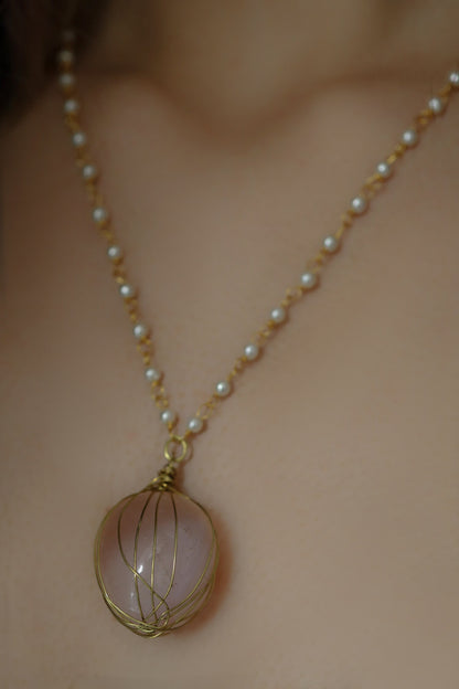 Rose Quartz Embellished Pendant Chain 
