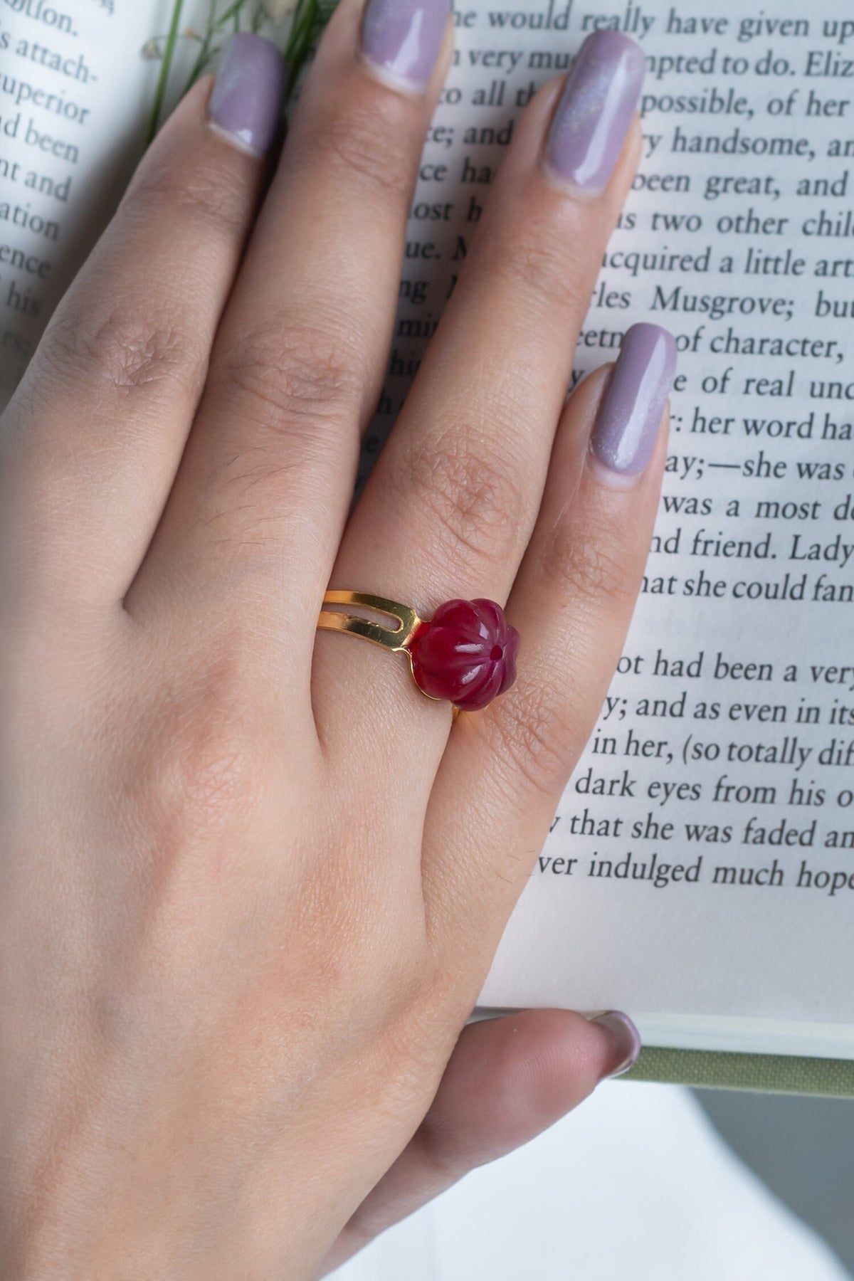 Stone Embellished Floral Ring 
