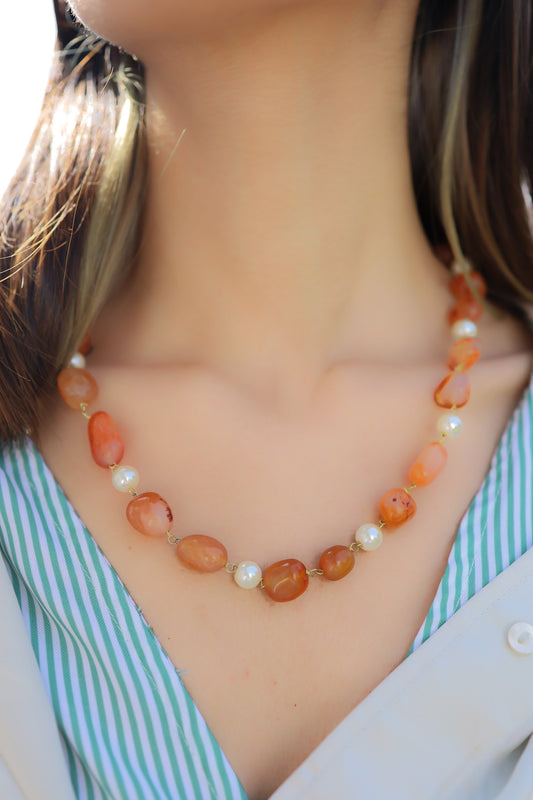 Natural Stone Embellished Necklace 