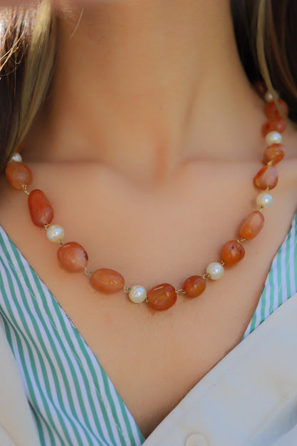 Natural Stone Embellished Necklace 