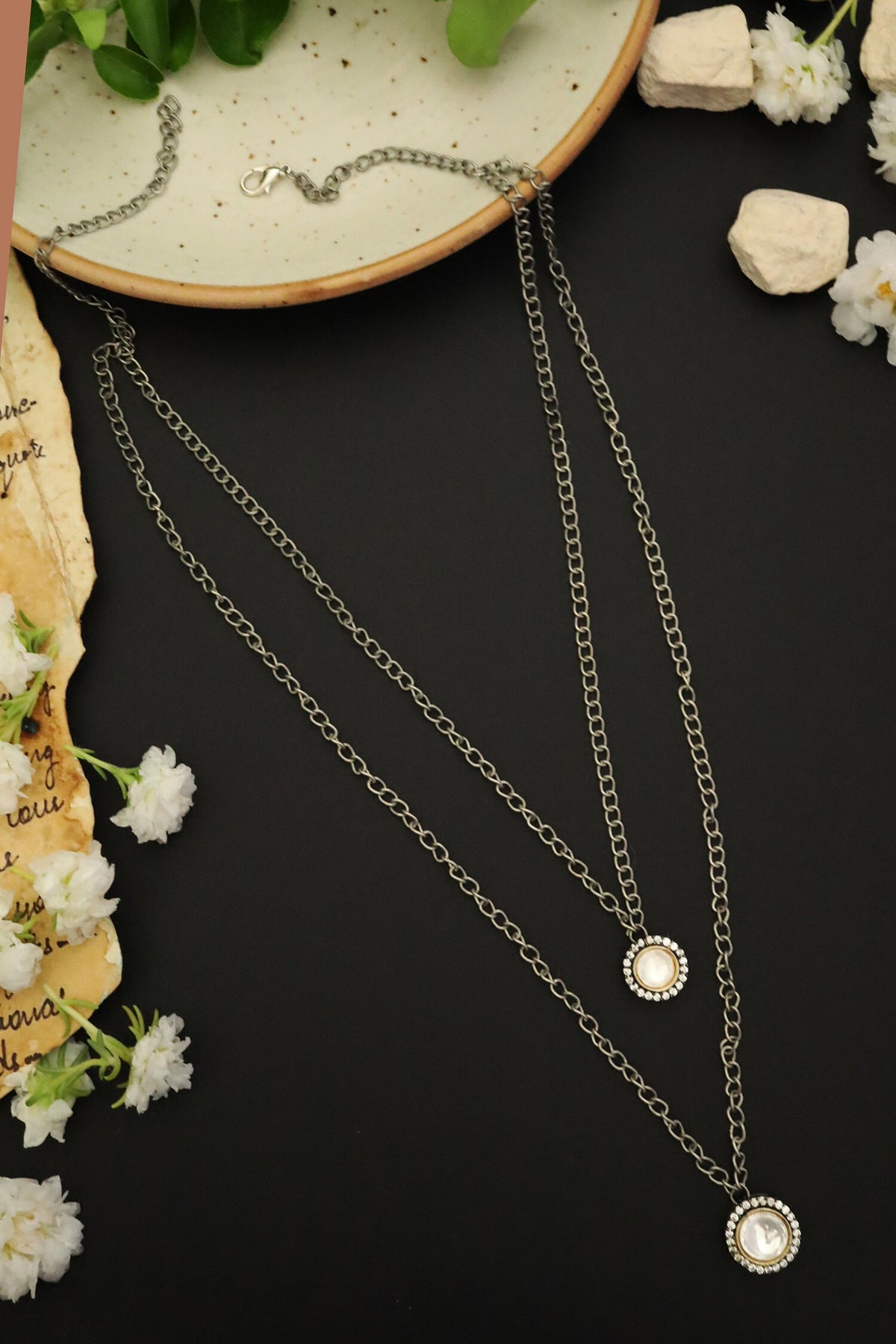 Polki Embellished Layered Pendant Necklace 