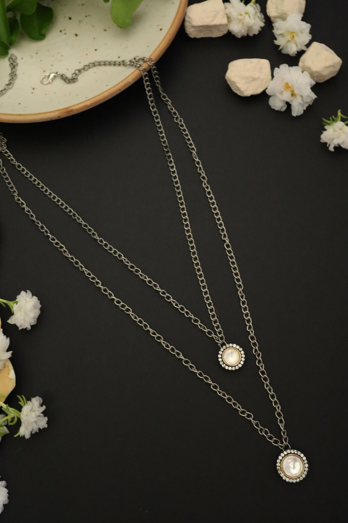 Polki Embellished Layered Pendant Necklace 