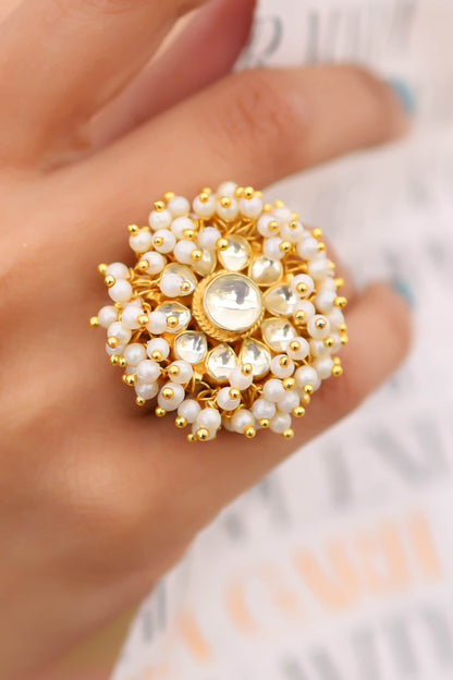 Kundan & Pearl Embellished Ring 