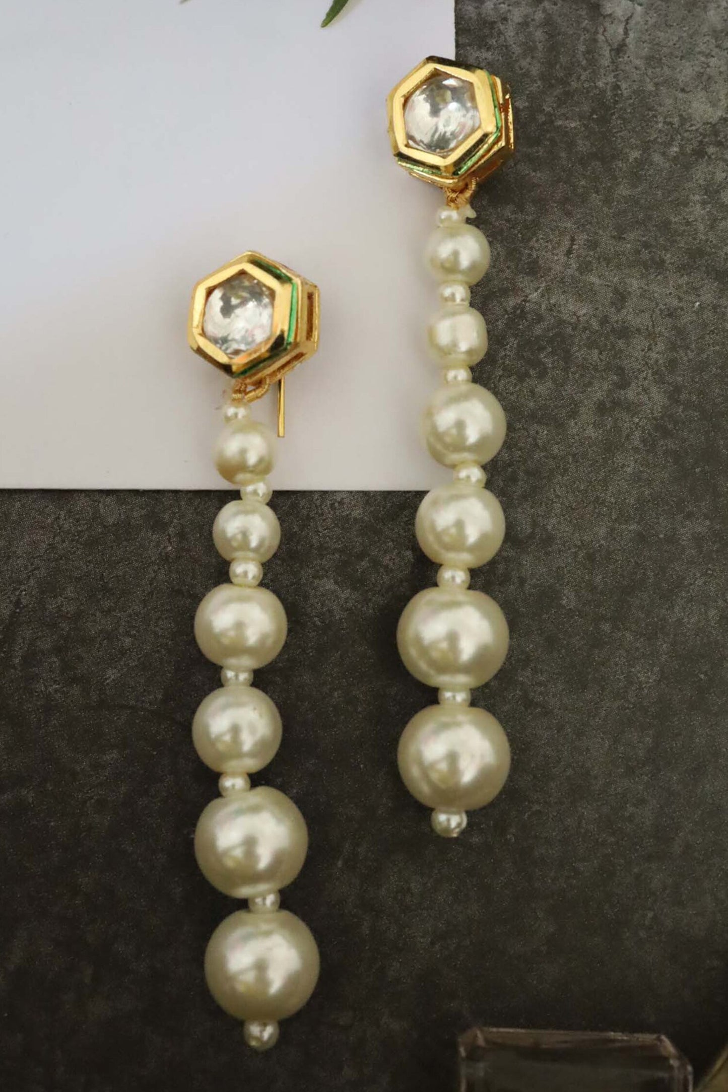 Kundan Stud Pearl Drop Danglers 