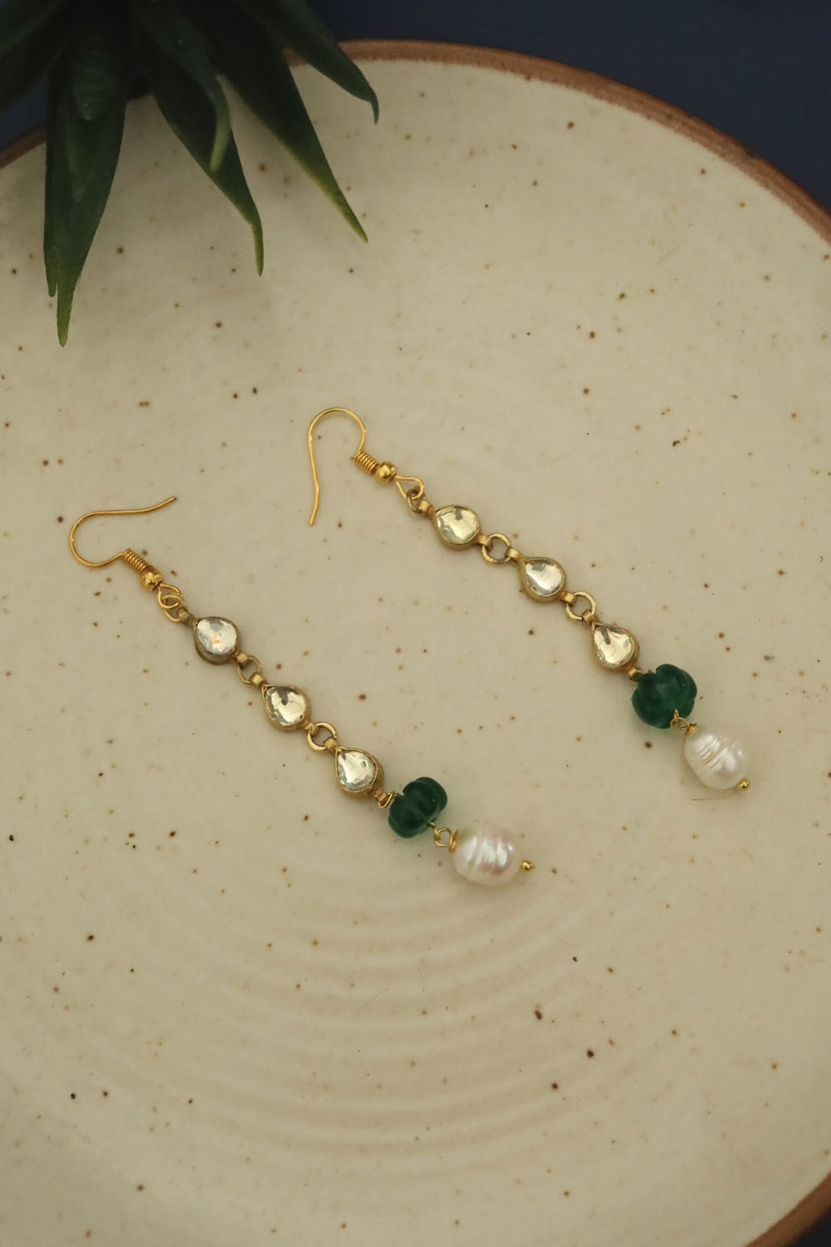 Teardrop Vine Kundan Embellished Danglers 