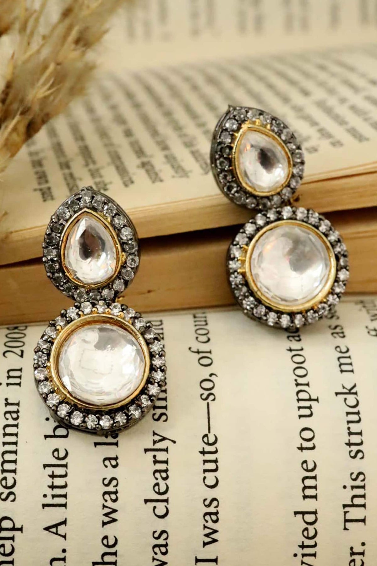 Polki & Cubic Zirconia Embellished Drop Earrings 
