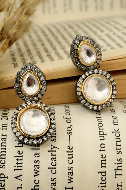 Polki & Cubic Zirconia Embellished Drop Earrings 
