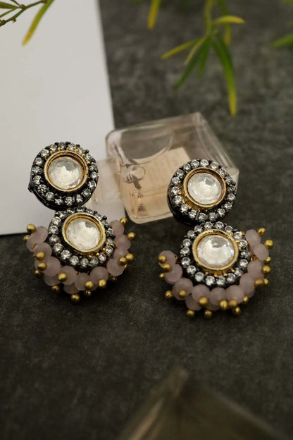 Polki & Onyx Embellished Dewdrop Earrings 