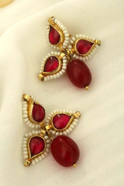 Kundan Clover Embellished Drop Earrings 