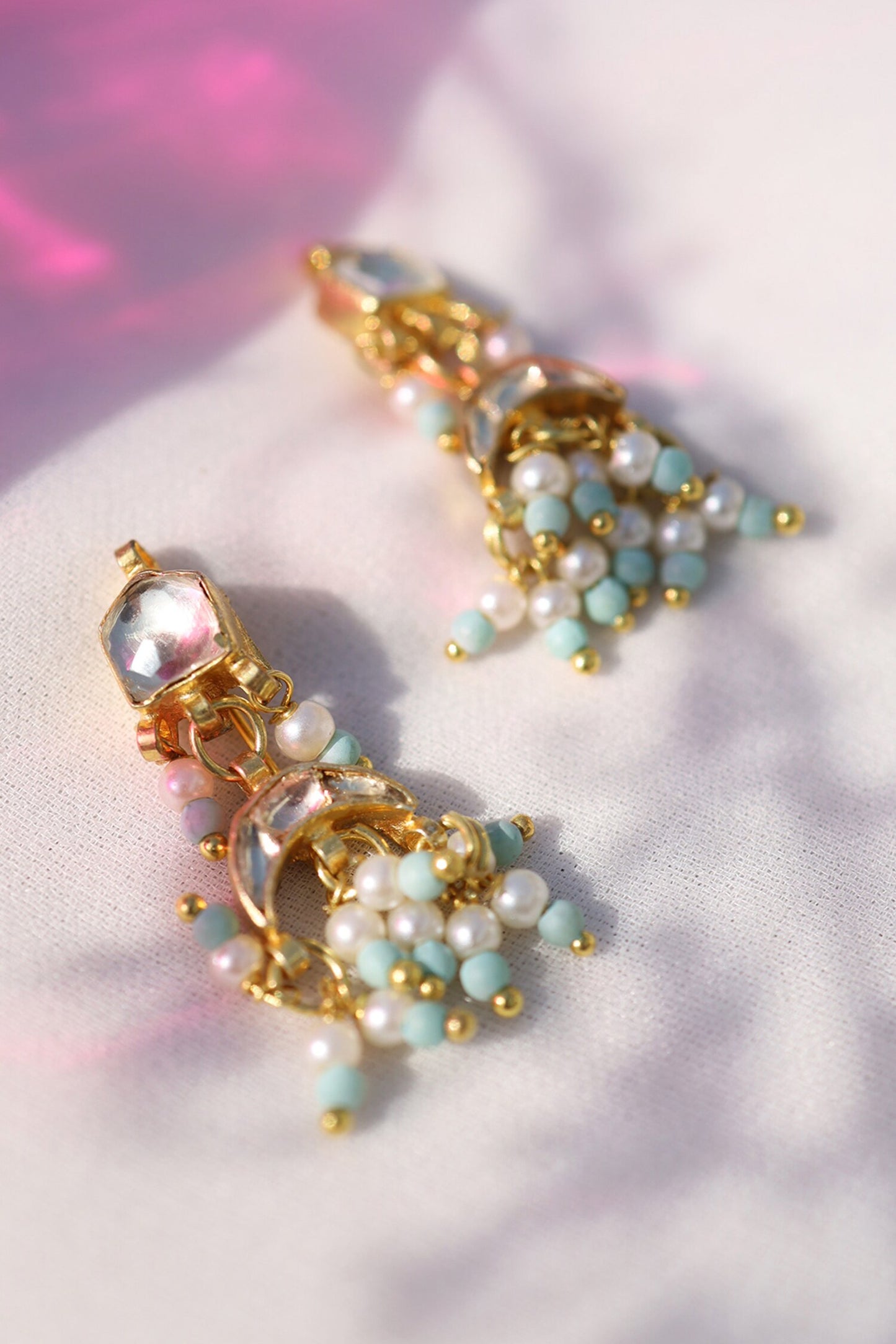 Kundan Chand Embellished Drop Earrings 