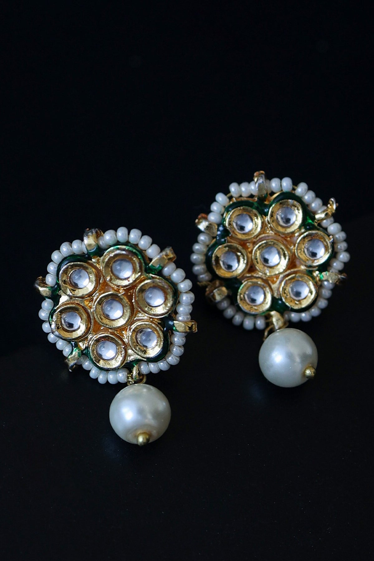 Kundan & Shell Pearl Embellished Floral Earrings 