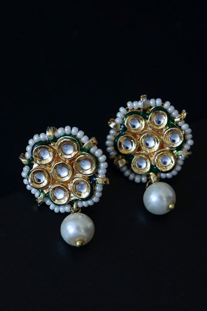 Kundan & Shell Pearl Embellished Floral Earrings 