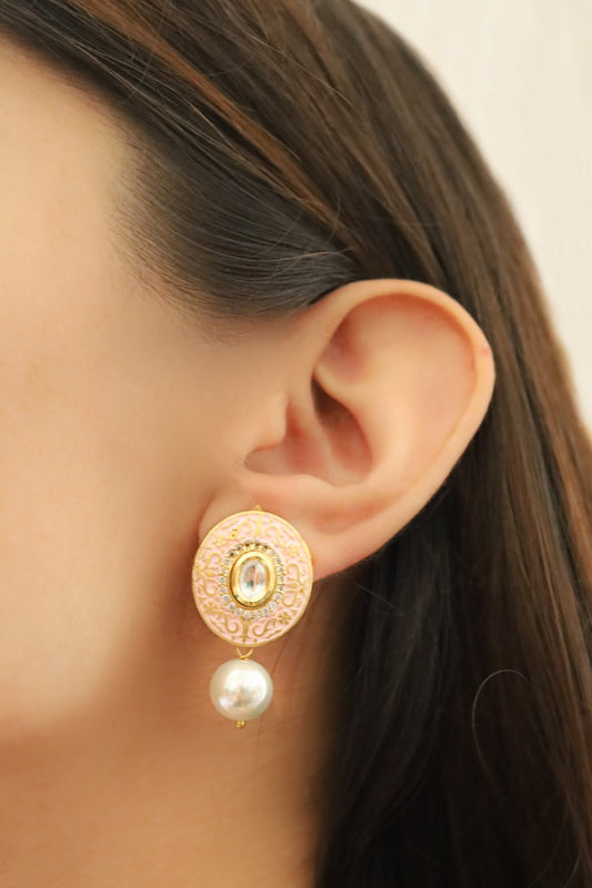 Meenakari Embellished Bloom Pearl Drop Earrings 