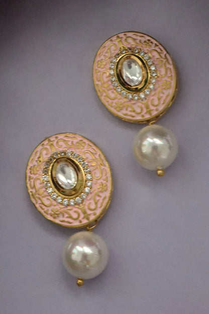 Meenakari Embellished Bloom Pearl Drop Earrings 