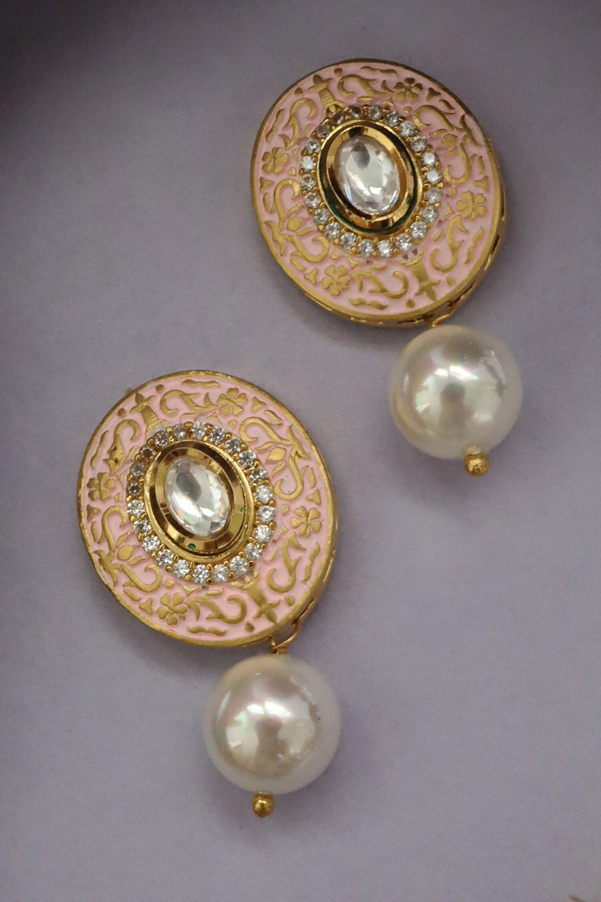Meenakari Embellished Bloom Pearl Drop Earrings 