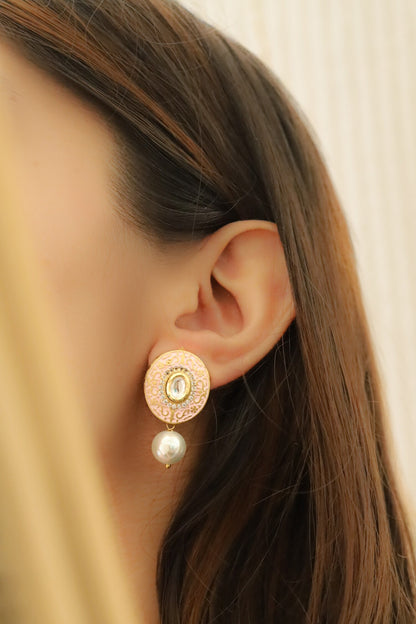 Meenakari Embellished Bloom Pearl Drop Earrings 