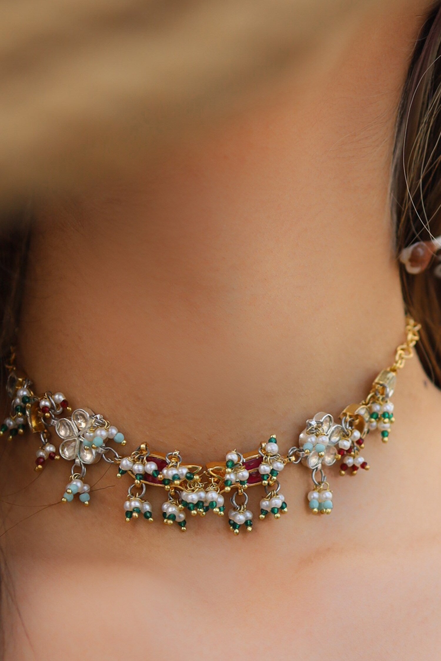 Kundan & Pearl Embellished Choker Necklace 